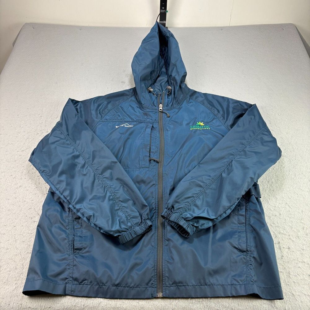 Eddie Bauer Jacket Mens Large Blue Windbreaker Full Zip EB500 Packable Outdoor